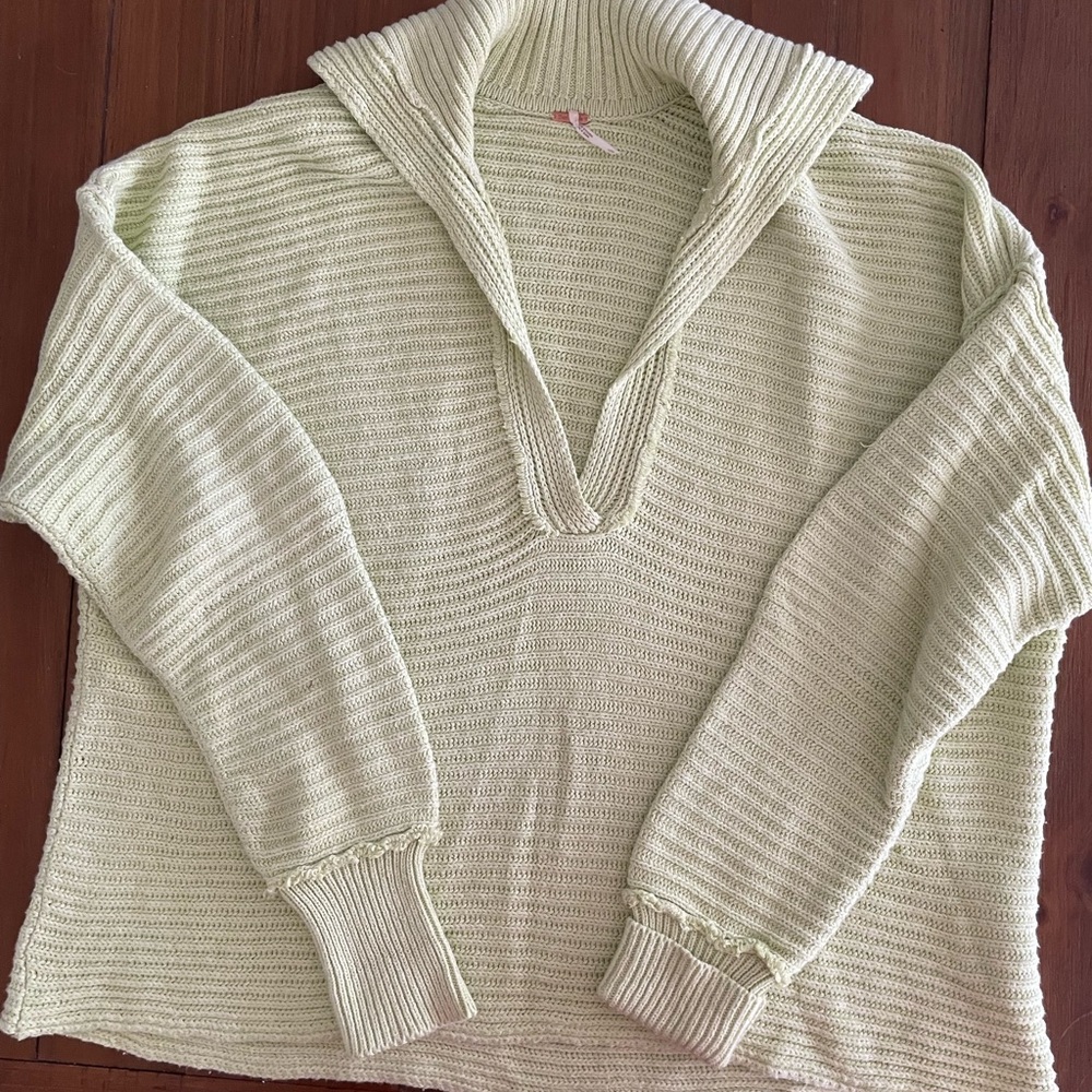 We The Free Green Cowl Neck Sweater with Chunky Knit